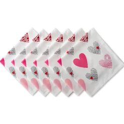 Contemporary Home Living Set Of 6 Pink And White Hearts Collage Square Napkins 20"