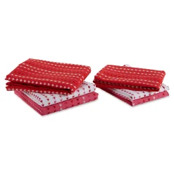 Contemporary Home Living Set Of 6 Pink And White Hearts Striped Dishtowel And Dishcloths 28