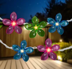 Northlight Set Of 10 Pink, Blue And Green Flower Patio And Garden Novelty Lights 2.5
