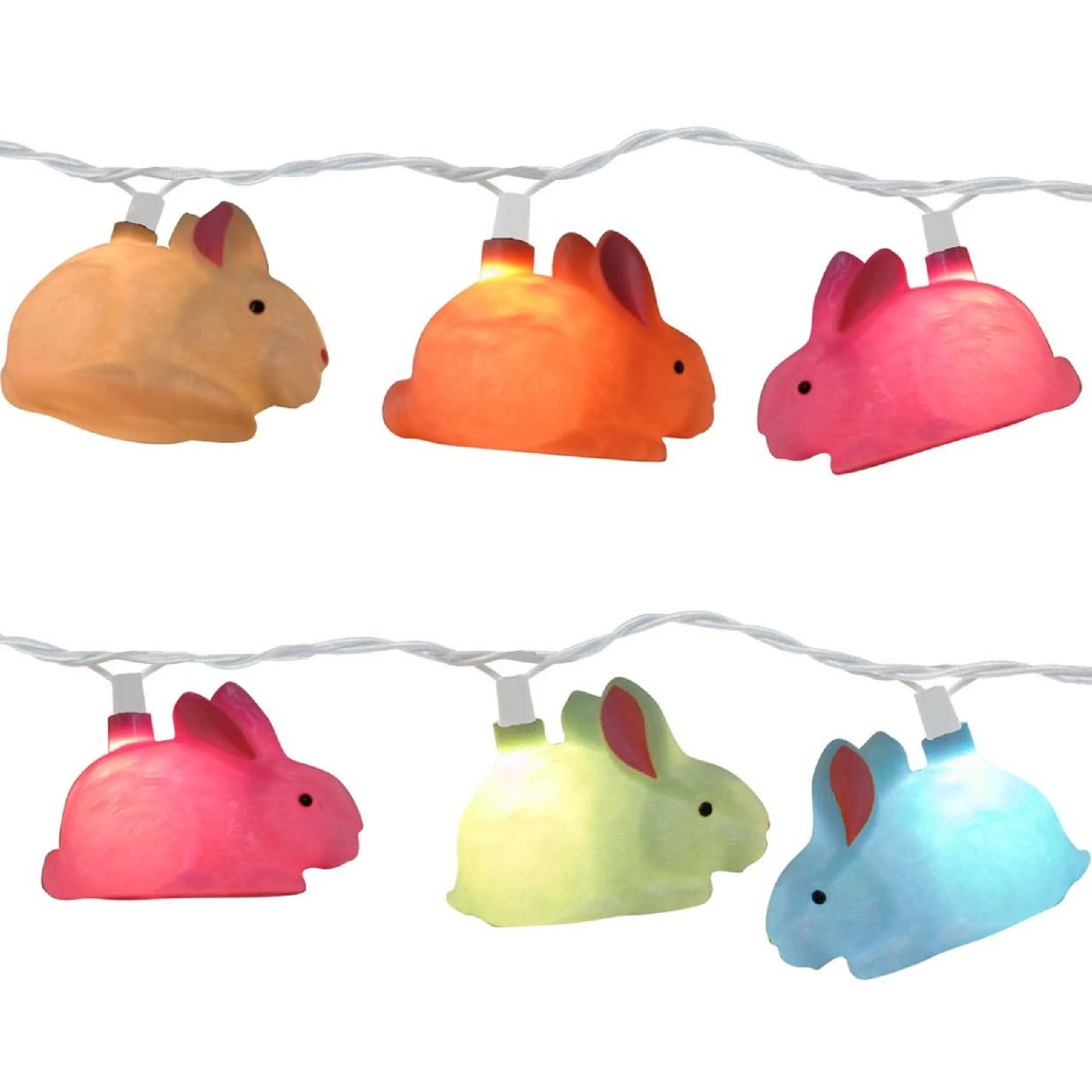 Brite Star Set Of 10 Pink, Multi Colored Easter Bunny Novelty Christmas Lights,11Ft White Wire