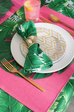 CC Home Furnishings Set Of 6 Pink Ribbed Designed Rectangular Placemats 19" X 13"