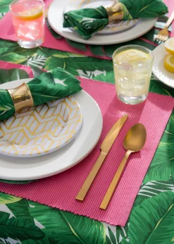 CC Home Furnishings Set Of 6 Pink Ribbed Designed Rectangular Placemats 19