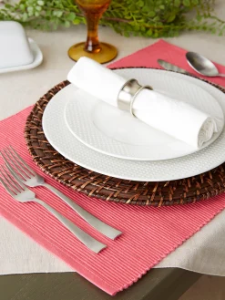 CC Home Furnishings Set Of 6 Pink Ribbed Designed Rectangular Placemats 19