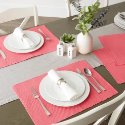 CC Home Furnishings Set Of 6 Pink Ribbed Designed Rectangular Placemats 19
