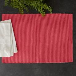 CC Home Furnishings Set Of 6 Pink Ribbed Designed Rectangular Placemats 19