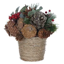 Floral*Melrose Set Of 2 Potted Pinecone And Berry Artificial Christmas Decoration 8.25"