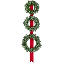 Specialty Wreaths*Northlight Set Of 3 Pre-Lit B/O Flocked Wreaths On Red Ribbon Christmas Decoration, 6.5'