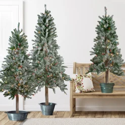 Northlight Pre-Lit Traditional Trees>Set Of 3 Pre-Lit Flocked Alpine Artificial Christmas Trees 5' - Multi Lights