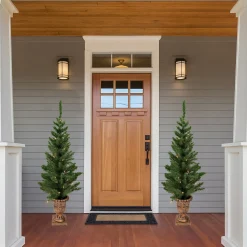 Northlight 4 And 4.5 Feet Tall>Set Of 2 Pre-Lit Potted Porch Pine Topiary Slim Artificial Christmas Trees 4' - Clear Lights
