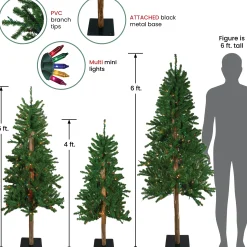 Northlight 4 And 4.5 Feet Tall>Set Of 3 Pre-Lit Slim Alpine Artificial Christmas Trees 6' - Multi Lights