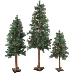 Northlight 3 And 3.5 Feet Tall>Set Of 3 Pre-Lit Slim Woodland Alpine Artificial Christmas Trees 5' - Multicolor Lights