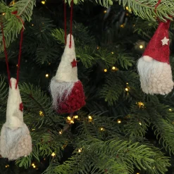 Northlight Fantasy & Sci Fi>Set Of 3 Red And Beige Plush Gnome Hanging Christmas Ornaments 3.75"