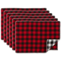 Linens*Contemporary Home Living Set Of 6 Red And Black Buffalo Plaid Christmas Placemats, 19"