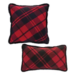 Pillows & Throws*Melrose Set Of 2 Red And Black Plaid Christmas Throw Pillows 20"