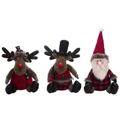 Plush Figures*Contemporary Home Living Set Of 3 Red And Black Plush Rustic Sitting Character Christmas Decor 13"