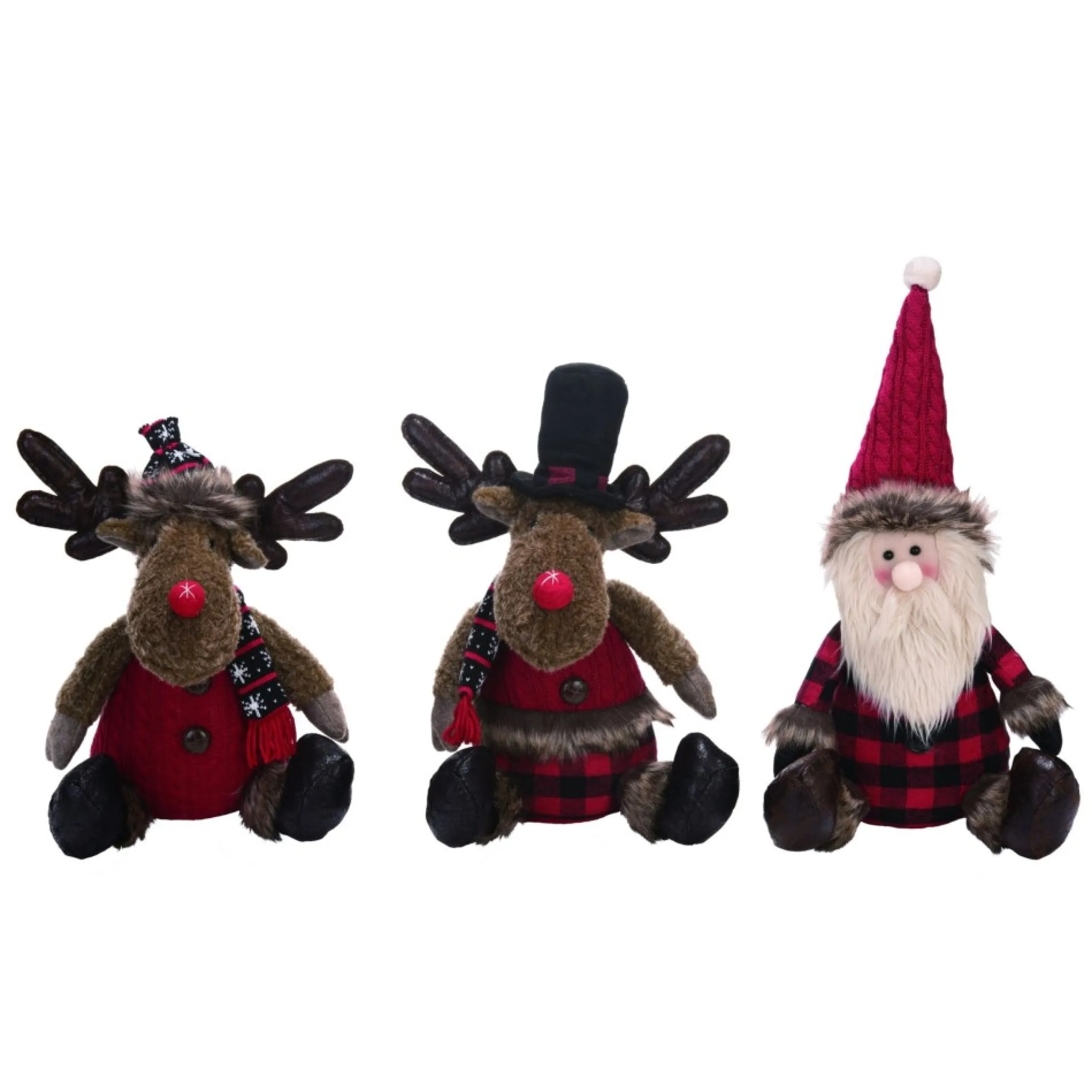 Plush Figures*Contemporary Home Living Set Of 3 Red And Black Plush Rustic Sitting Character Christmas Decor 13"