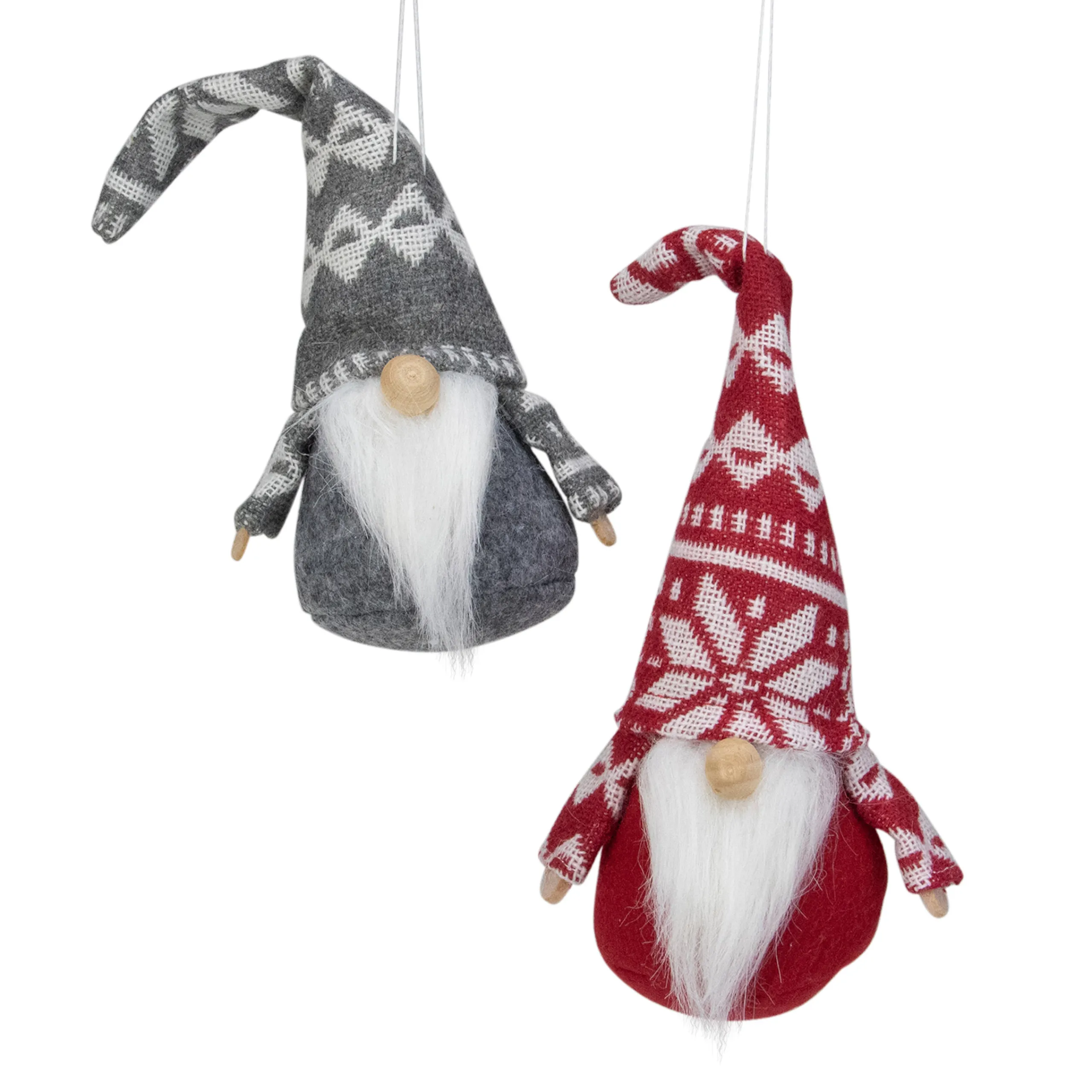Northlight Fantasy & Sci Fi>Set Of 2 Red And Gray Gnomes With Nordic Hats Christmas Ornaments 7"