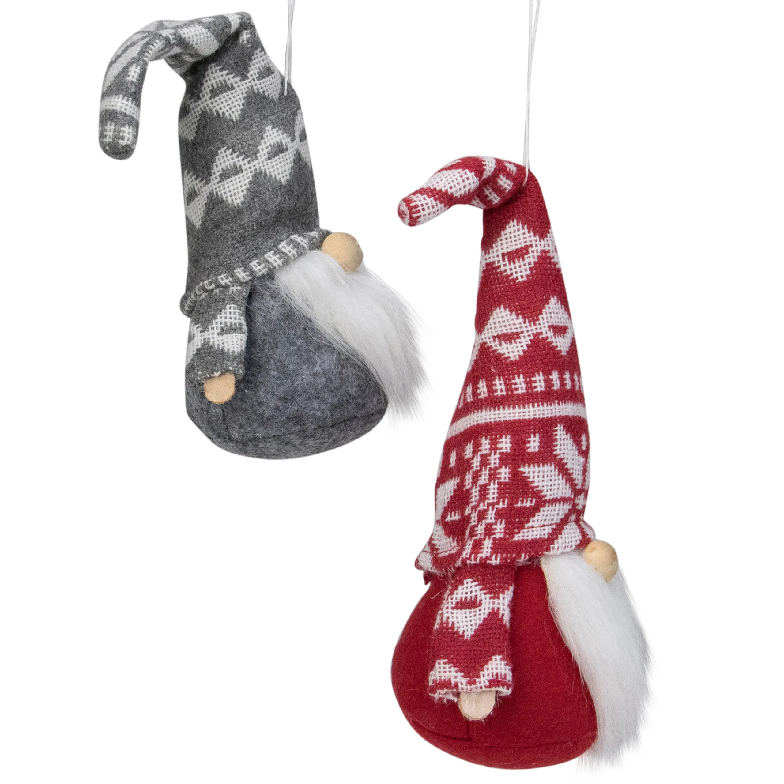 Northlight Fantasy & Sci Fi>Set Of 2 Red And Gray Gnomes With Nordic Hats Christmas Ornaments 7"