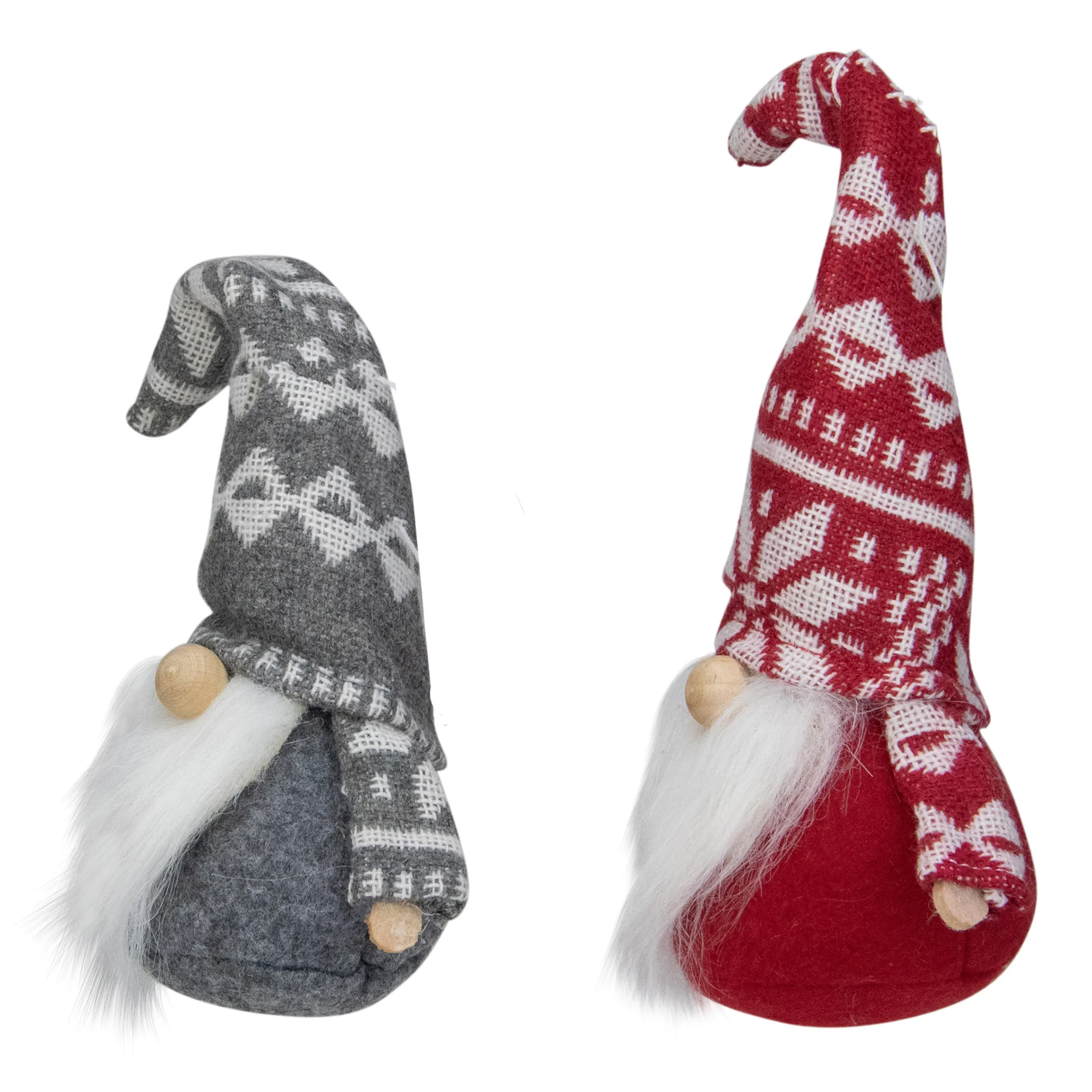 Northlight Fantasy & Sci Fi>Set Of 2 Red And Gray Gnomes With Nordic Hats Christmas Ornaments 7"