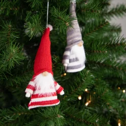 Northlight Fantasy & Sci Fi>Set Of 2 Red And Gray Striped Gnome Plush Christmas Ornaments 6.25"