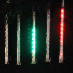 Kurt Adler Set Of 5 Red And Green Double Sided Snowfall Led Christmas Icicle Light Tubes 33.5"