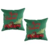 Pillows & Throws*Contemporary Home Living Set Of 2 Red And Green Merry Christmas Truck Square Throw Pillow Covers 18"