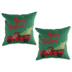 Pillows & Throws*Contemporary Home Living Set Of 2 Red And Green Merry Christmas Truck Square Throw Pillow Covers 18"