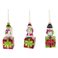 Contemporary Home Living Snowmen>Set Of 3 Red And Green Nostalgic Present Character Christmas Ornaments 4"