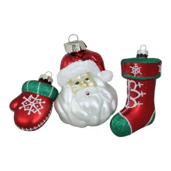 Northlight Santa Claus>Set Of 3 Red And Green Santa Glass Christmas Ornaments 4.25" (108Mm)