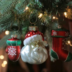 Northlight Santa Claus>Set Of 3 Red And Green Santa Glass Christmas Ornaments 4.25" (108Mm)