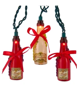 Kurt Adler Set Of 10 Red And Pink Champagne Bottles Summer Lights