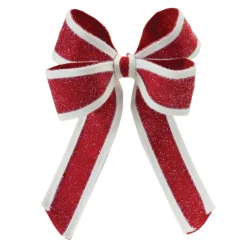 Bows*Melrose Set Of 2 Red And White Glittered Christmas Bow Ribbons 14.5"