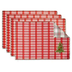 Linens*Contemporary Home Living Set Of 4 Red And White Jolly Tree Christmas Placemats, 19"