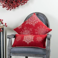 Pillows & Throws*Melrose Set Of 2 Red And White Snowflake Christmas Throw Pillows 19"