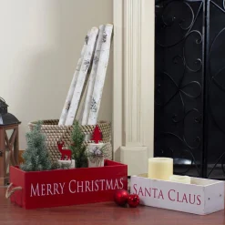 Signs & Plaques*Northlight Set Of 2 Red And White Wood Organizer Box Christmas Decorations 16-Inch