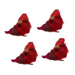 Northlight Animals>Set Of 4 Red Cardinal Clip-On Sisal Christmas Bird Ornaments, 3.5"