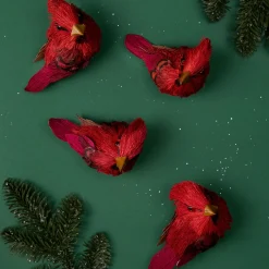 Northlight Animals>Set Of 4 Red Cardinal Clip-On Sisal Christmas Bird Ornaments, 3.5"