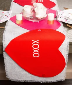 Contemporary Home Living Set Of 4 Red Heart Shaped Placemat And Table Runner In 1 58