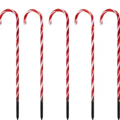 Outdoor Decorations*Northlight Set Of 5 Red Lighted Candy Cane Christmas Lawn Stakes 28"