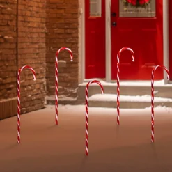 Outdoor Decorations*Northlight Set Of 5 Red Lighted Candy Cane Christmas Lawn Stakes 28"