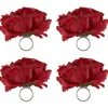 Contemporary Home Living Set Of 4 Red Peony Flower Designed Napkin Rings 5"