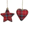 Allstate Stars>Set Of 2 Red Plaid Heart And Star Shatterproof Christmas Ornaments 5"