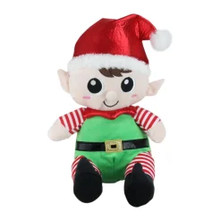 Plush Figures*Northlight Set Of 2 Red Plush Sitting Boy And Girl Christmas Elf Figures 13"