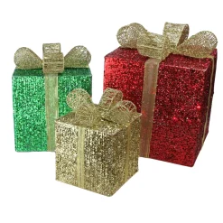 Outdoor Decorations*Northlight Set Of 3 Red Pre-Lit Glittering Gift Boxes Christmas Outdoor Decor 15"
