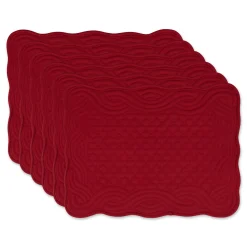 Contemporary Home Living Set Of 6 Red Quilt Inspired Rectangular Farmhouse Placemats, 18"