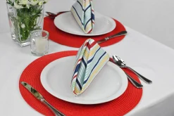 CC Home Furnishings Set Of 6 Red Round Indoor Braided Table Place Mats 14.75