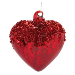 Melrose Hearts>Set Of 4 Red Sequined Glass Heart Christmas Ornaments 3.75"