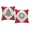 Pillows & Throws*Melrose Set Of 2 Red Tree And Wreath Christmas Square Floral Throw Pillows 15.5"