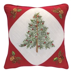 Pillows & Throws*Melrose Set Of 2 Red Tree And Wreath Christmas Square Floral Throw Pillows 15.5