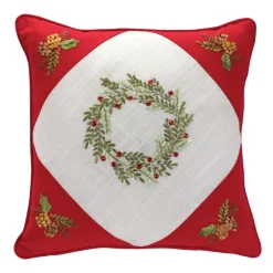 Pillows & Throws*Melrose Set Of 2 Red Tree And Wreath Christmas Square Floral Throw Pillows 15.5
